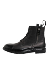 Dolce & Gabbana Brown Black Lace Up Mid Calf Men Boots Shoes