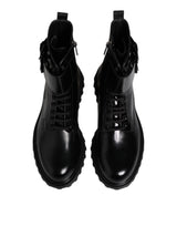 Dolce & Gabbana Black Leather Lace Up Mid Calf Boots Shoes