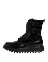 Dolce & Gabbana Black Leather Lace Up Mid Calf Boots Shoes