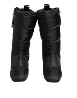 Dolce & Gabbana Black Padded Mid Calf Logo Heel Boots Shoes