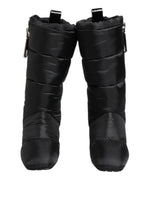Dolce & Gabbana Black Padded Mid Calf Logo Heel Boots Shoes