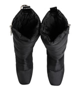 Dolce & Gabbana Black Padded Mid Calf Logo Heel Boots Shoes
