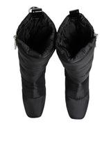 Dolce & Gabbana Black Padded Mid Calf Logo Heel Boots Shoes