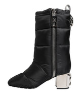 Dolce & Gabbana Black Padded Mid Calf Logo Heel Boots Shoes