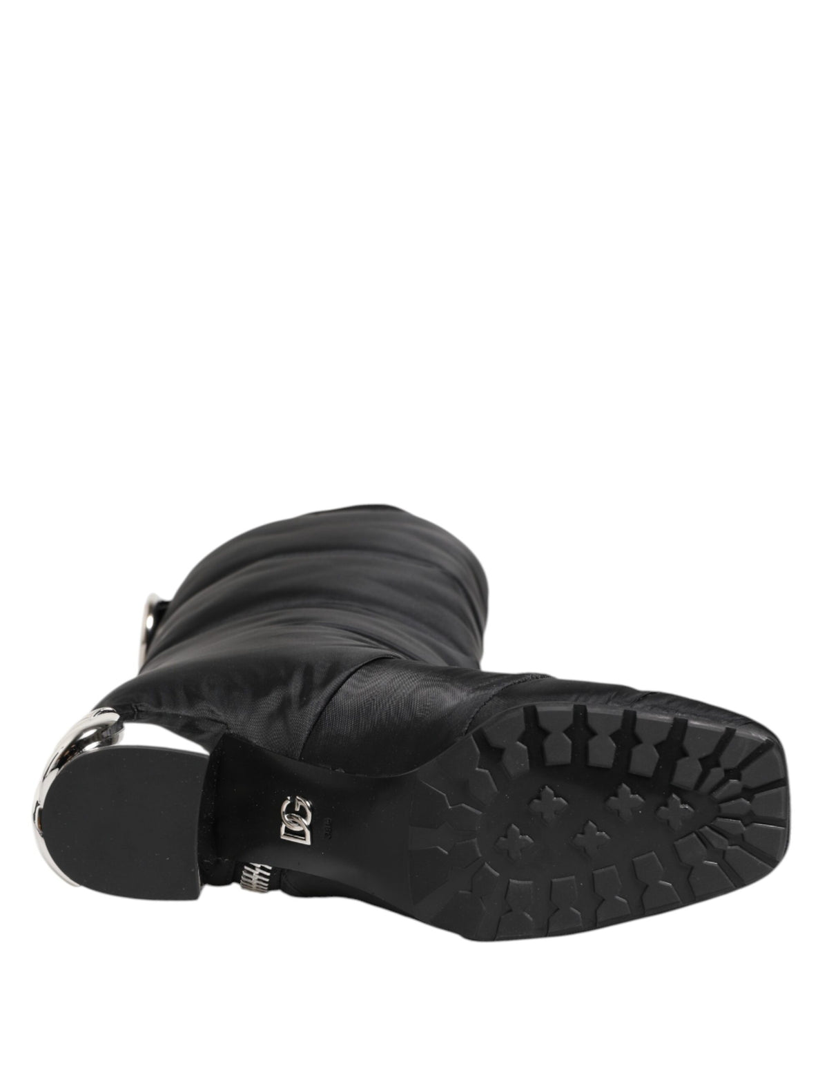 Dolce & Gabbana Black Padded Mid Calf Logo Heel Boots Shoes