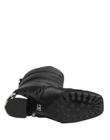 Dolce & Gabbana Black Padded Mid Calf Logo Heel Boots Shoes