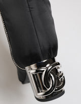 Dolce & Gabbana Black Padded Mid Calf Logo Heel Boots Shoes