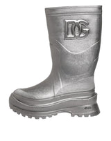 Dolce & Gabbana Metallic Silver Pull On Rain Boots Shoes