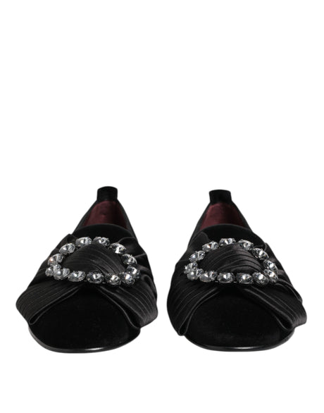 Dolce & Gabbana Black VATICANO Crystal Ribbon Slip On Shoes