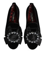 Dolce & Gabbana Black VATICANO Crystal Ribbon Slip On Shoes