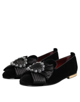 Dolce & Gabbana Black VATICANO Crystal Ribbon Slip On Shoes