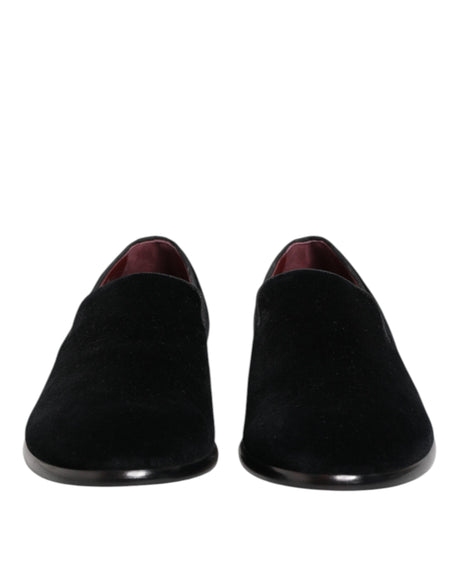 Dolce & Gabbana Black Velvet Loafers Formal Men Dress Shoes