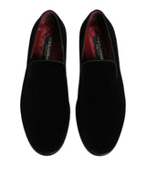 Dolce & Gabbana Black Velvet Loafers Formal Men Dress Shoes