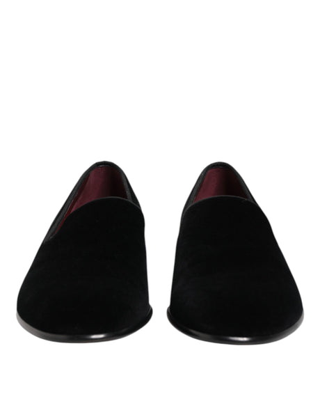 Dolce & Gabbana Black Velvet Slip On Loafers Men Formal Shoes