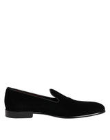Dolce & Gabbana Black Velvet Slip On Loafers Men Formal Shoes