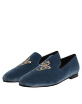Dolce & Gabbana Blue Velvet DG Logo Loafers Formal Shoes