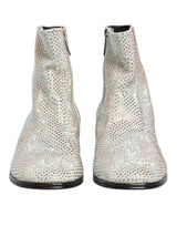 Dolce & Gabbana White Strass DG Logo Heels Ankle Boots Shoes
