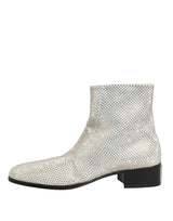 Dolce & Gabbana White Strass DG Logo Heels Ankle Boots Shoes