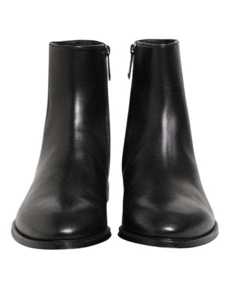 Dolce & Gabbana Black Leather Mid Calf Men Boots Shoes