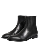 Dolce & Gabbana Black Leather Mid Calf Men Boots Shoes