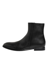Dolce & Gabbana Black Leather Mid Calf Men Boots Shoes