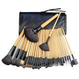 32-Piece Pink Makeup Brush Set with Mini Wooden Case