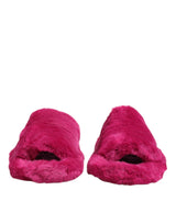 Dolce & Gabbana Pink Acrylic Faux Fur Mens Flats Sandals Shoes