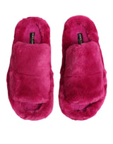 Dolce & Gabbana Pink Acrylic Faux Fur Mens Flats Sandals Shoes