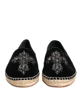 Dolce & Gabbana Black Cross Crystal Slip On Espadrille Shoes