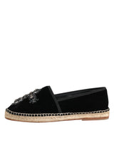 Dolce & Gabbana Black Cross Crystal Slip On Espadrille Shoes