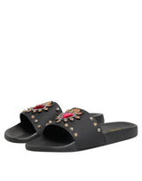 Dolce & Gabbana Black Rubber Sacred Heart Slides Men Beachwear Shoes