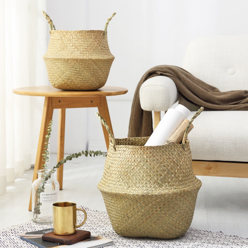 Foldable Natural Sea Grass Storage Basket for Home