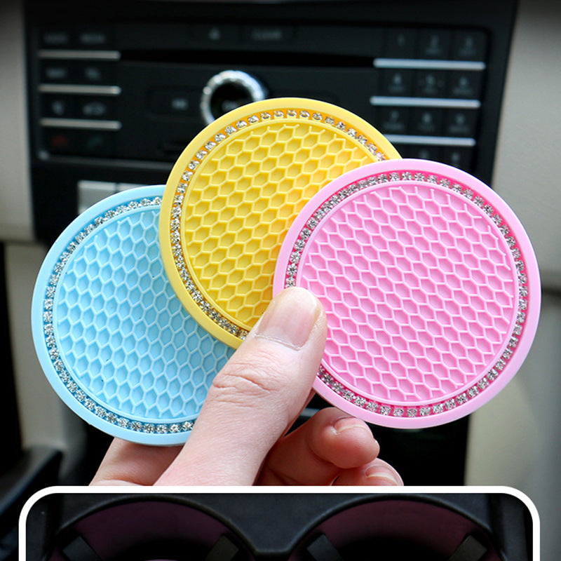 Creative Honeycomb Car Cup Holder Mat with Rhinestones