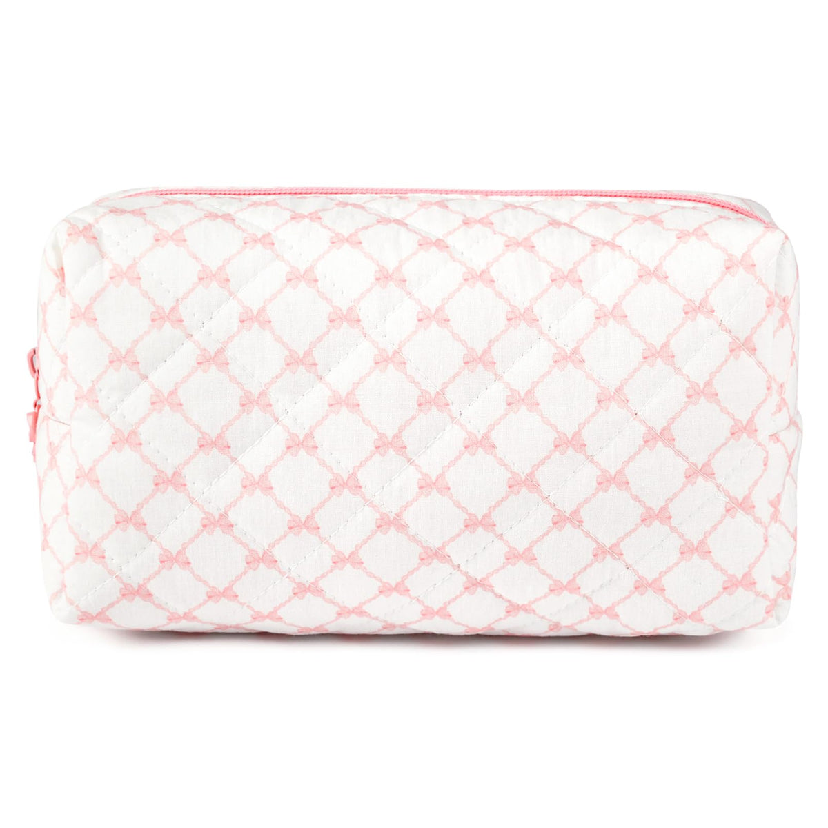 SOIDRAM Floral Makeup Bag Quilted Cosmetic Bag Cute Makeup Pouch Coquette Makeup Bag Aesthetic Travel toiletry bag Organizer Cotton Makeup Brushes Storage Bag for Women (Bow & Chain -M)