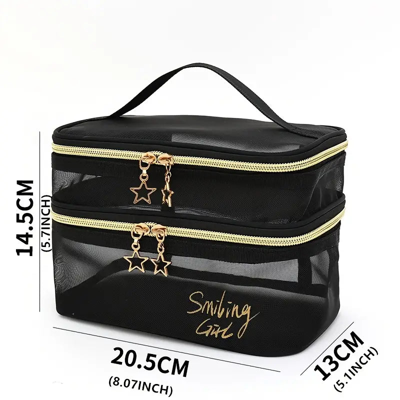 Double Layer Clear Mesh Makeup Purse and Organizer Bag