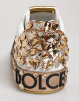 Dolce & Gabbana White Gold Crystal Portofino Sneakers Shoes