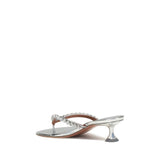 Amina Muaddi Silver Calf Leather Bos Taurus Stiletto Heel Sandals