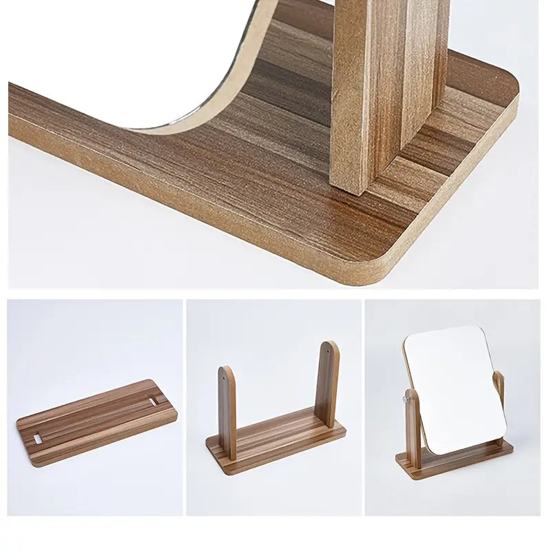 Portable Wooden Desktop Makeup Mirror - Folding Design