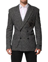 Dolce & Gabbana Dark Gray White Double Breasted Men Suit Blazer
