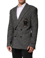 Dolce & Gabbana Dark Gray White Double Breasted Men Suit Blazer