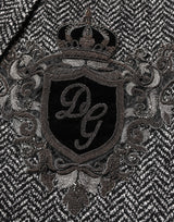 Dolce & Gabbana Dark Gray White Double Breasted Men Suit Blazer