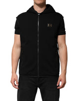 Dolce & Gabbana Black Sleeveless Hooded Logo Plaque Jacket