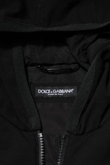 Dolce & Gabbana Black Sleeveless Hooded Logo Plaque Jacket