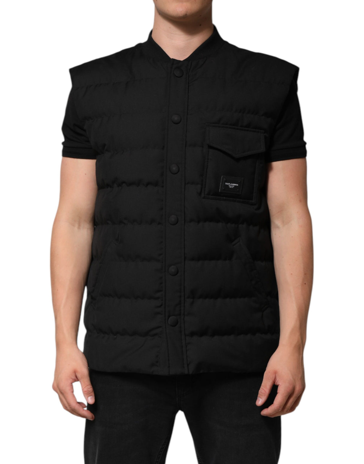 Dolce & Gabbana Black Sleeveless Parka Logo Plaque Jacket