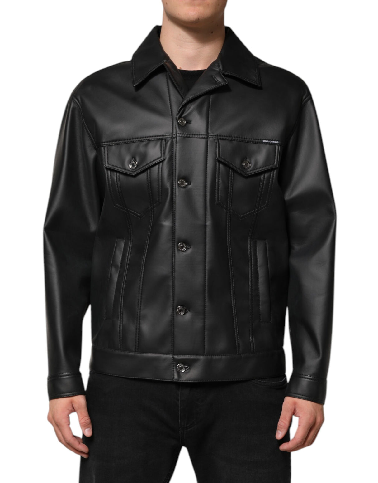 Dolce & Gabbana Black Polyester Button Down Biker Jacket