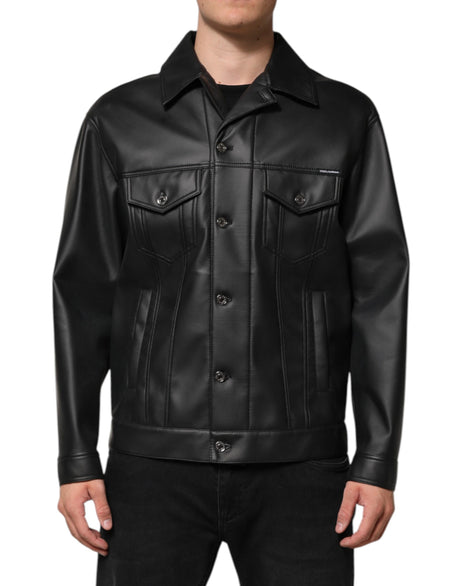 Dolce & Gabbana Black Polyester Button Down Biker Jacket