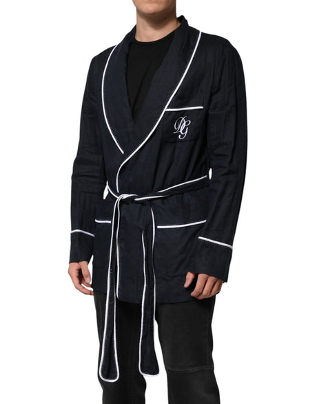 Dolce & Gabbana Dark Blue DG Embroidery Jacket Robe Blazer