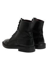 Dolce & Gabbana Black Leather Lace Up Mid Calf Boots Shoes
