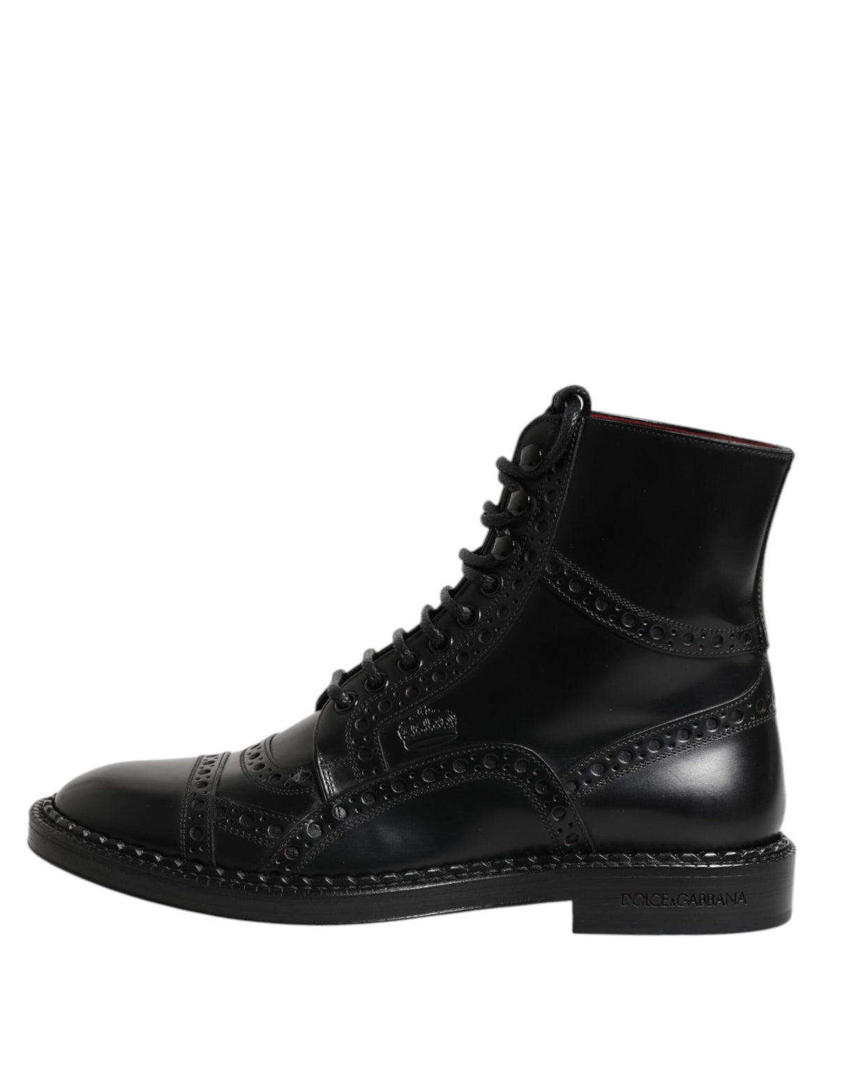 Dolce & Gabbana Black Leather Lace Up Mid Calf Boots Shoes