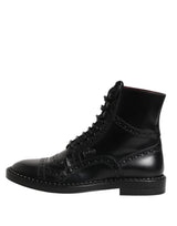 Dolce & Gabbana Black Leather Lace Up Mid Calf Boots Shoes